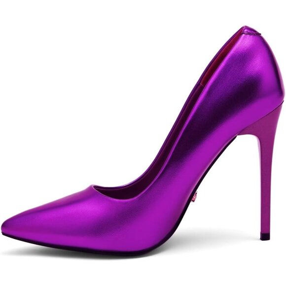 4 Inch Purple Womens Pumps High Heels Stiletto Pointed Closed Toe Bridal Shoes - Picture 6 of 9